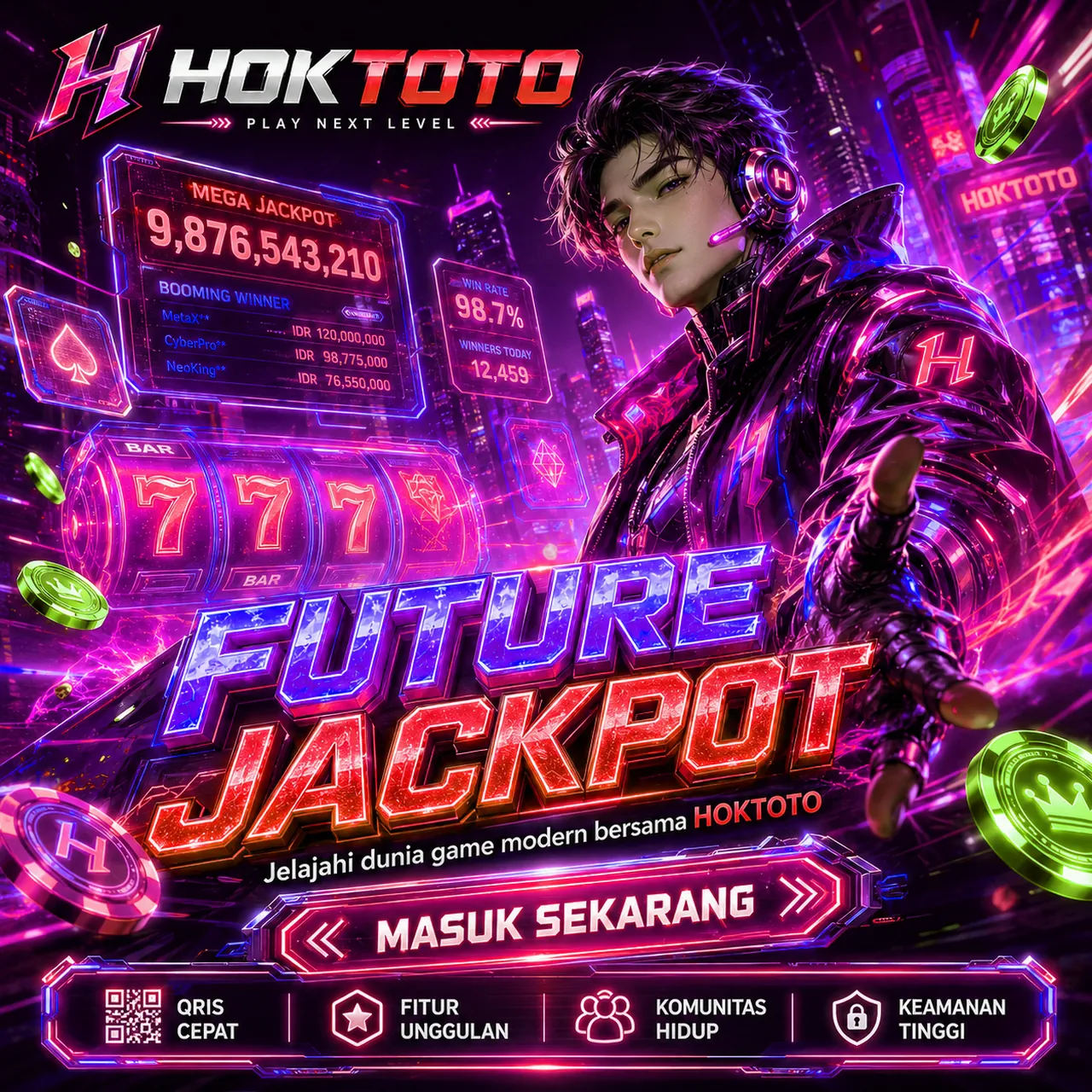 Banner HOKTOTO hoktotohomelink.xyz bertema slot gacor dengan sorotan rtp slot hari ini